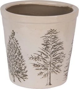 Béžový obal na kvetináč so stromčekmi Natural Pine Trees - Ø 17*16 cm