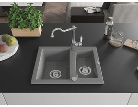 Mexen Carlos, granitový drez 582x475x177 mm, 1,5-komorový a drezová batéria Carla, šedá, 6518-71-670700-00