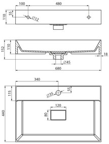 Sapho - Umývadlo na dosku GODIVA 68x44 cm mramor/biela
