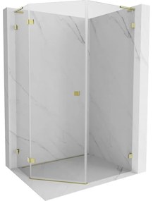 Mexen Lunar, L päťuholníkový sprchový kút naklápací doľava 80 x 90 cm, 8mm číre sklo, zlatý profil, 831L-080L-090P-50-00-L