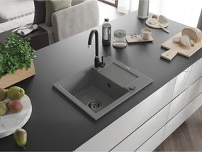Mexen Enzo, granitový drez 576x465x174 mm, 1-komorový, šedá s čiernym sifónom, 6506571005-71-B