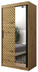Posuvná skriňa so zrkadlom Ratintu 2 100 cm, zásuvka: áno, Farby: čierna / dub artisan + čierna