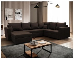 Univerzálna rozkladacia rohová sedacia súprava s úložným priestorom do tvaru U SEYA hnedá