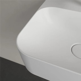 VILLEROY &amp; BOCH Finion závesné umývadielko s otvorom, so skrytým prepadom, 430 x 390 mm, Stone White, s povrchom CeramicPlus, 436444RW