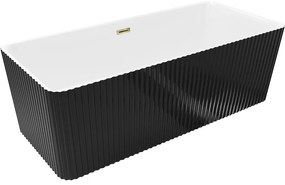 Mexen Nila, voľne stojaca ryhovaná vaňa 170 x 75 cm, biela-čierna, zlatý lesklý prepad, 52841708075-50
