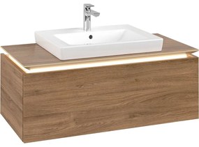 VILLEROY &amp; BOCH Legato závesná skrinka pod umývadlo (umývadlo v strede), 1 zásuvka, s LED osvetlením, 1000 x 500 x 380 mm, Oak Kansas, B680L0RH