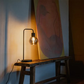 Art Deco stolná lampa čierna s dymovým sklom - Vidro