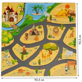 Penová podložka pre deti, puzzle safari, 9 dielov, 93x93cm