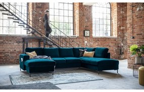 Zamatová rozkladacia rohová pohovka v petrolejovej farbe (pravý roh) Lofty Lilly – Miuform