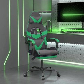 Otočná herná stolička s podnožkou čierna a zelená umelá koža 349558