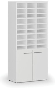 Triediaci regál s dverami PRIMO WHITE, 800 x 420 x 1781 mm, 27 priehradok, biela