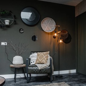 Rustikálna stojaca lampa čierna s drevom 2-svetlo - Stronk