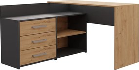 Rohový psací stůl Dany dub Artisan/antracit s herním křeslem Remus černo-bílým