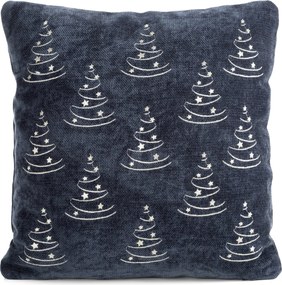 VIANOČNÁ DEKORAČNÁ OBLIEČKA NA VANKÚŠ TREE 45X45 CM TMAVOMODRÁ