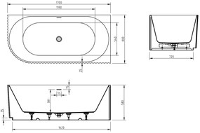 Mexen Gia, voľne stojaca rohová vaňa, drážkovaná, pravá, 170 x 80 cm, biela matná, 52701708001P-SS