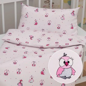Biante Detské bavlnené posteľné obliečky do postieľky Sandra SA-726 Ružové sovičky na bledo ružovom Do postieľky 90x140 a 50x70 cm