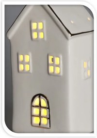 Dekoračný biely domček s LED 21 cm