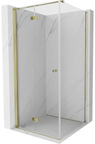 Mexen Mist-F T, 1-krídlový skladací sprchový kút ľavý 110 x 110 cm, číre sklo, zlatý lesklý profil, 8A6T-110-110-50-00-L