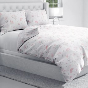 Biante Bavlnené posteľné obliečky Sandra SA-741 Ružové jarné kvety na bielom Predĺžené 140x220 a 70x90 cm