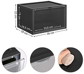 Boxy na topánky, 6 ks, stohovateľné, priehľadné, 22 x 36 x 28 cm