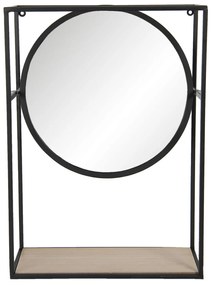 Zrkadlo v čiernom kovovom ráme s drevenou policou - 36 * 15 * 50 cm