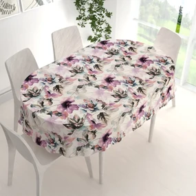 Biante Zamatový oválny obrus Tamara TMR-050 Abstraktné fialové kvety na smotanovom 50x100 cm