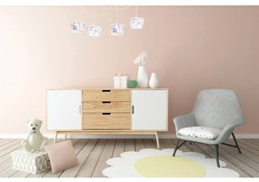 Detské závesné svietidlo Diamond Spider, 4x biele textilné tienidlo so vzorom