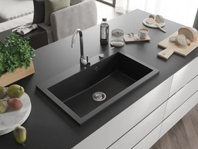 Mexen Elix žulový drez 1-komorový 800 x 500 mm, čierny, sifón chróm - 6527801005-77