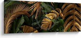 Obraz - Zlaté listy (s hodinami) (90x30 cm)