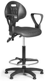Pracovná stolička PUR - asynchrónna mechanika, klzáky, čierna
