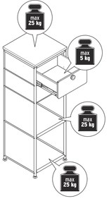 Úzka kovová komoda »CN3« s drevenou doskou a 2 zásuvkami, biela