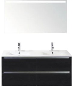 Kúpeľňový nábytkový set Sanox Dante farba čela black oak ŠxVxH 121 x 170 x 46 cm s keramickým umývadlom a zrkadlom s LED osvetlením