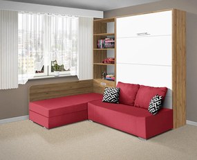 Nabytekmorava Sklápacia posteľ s pohovkou VS 21075 - 200x140 cm farba pohovky: Krémová, Typ farebného prevedenia: Agát / dvere biele