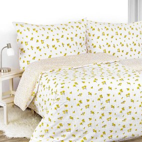 Goldea krepové posteľné obliečky - žlté kvety a kvítí na bielom 140 x 200 a 70 x 90 cm