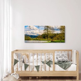 Obraz loďky pri jazere (120x50 cm)