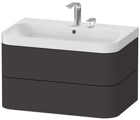 DURAVIT Happy D.2 Plus c-shaped závesná skrinka s nábytkovým umývadlom s dvomi otvormi, 2 zásuvky, 775 x 490 x 480 mm, grafit super matná, HP4347E8080