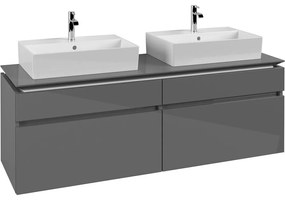 VILLEROY &amp; BOCH Legato závesná skrinka pod dve umývadlá na dosku, 4 zásuvky, 1600 x 500 x 550 mm, Glossy Grey, B67700FP