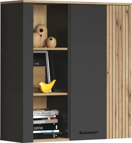 Závesná vitrína na stenu Esteban, antracit/dub evoke