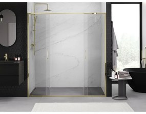 Mexen Exo, dvojité posuvné sprchové dvere 200 cm, číre sklo, zlatá, 8152-200-000-50-00