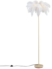 Art Deco stojacia lampa béžová s bielymi perami - Peahen