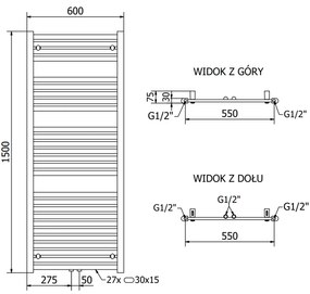 Mexen Hades, vykurovacie teleso 1500 x 600 mm, 812 W, biela, W104-1500-600-00-20