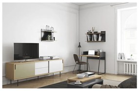 Čierny pracovný stôl s detailmi v dekore dubového dreva TemaHome Volga