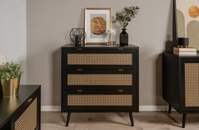 Zásuvková komoda Vienna, čierna/výplet