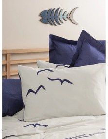 Modro-krémové obliečky na jednolôžko z bavlny Renforcé 140x200 cm Larum – Mijolnir