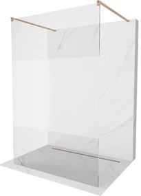 Mexen Kioto, sprchová zástena Walk-In 130 x 200 cm, 8mm číre sklo-námraza, medený matný profil, 800-130-002-65-35