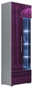 Vysoká vitrína ROMA, biela/fialová lesk 190