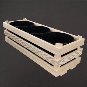 AMADEA Drevený obal na tri kvetináče s motívom kosoštvorcov, 47x17x15cm, drevený kvetináč