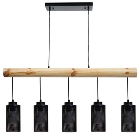 Závesné svietidlo H83 industrial, tube 5 74215 - kov / drevo - Čierna