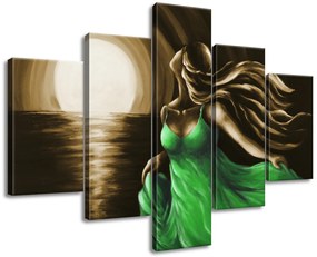 Gario Ručne maľovaný obraz Žena v zelenom - 5 dielny Rozmery: 100 x 70 cm