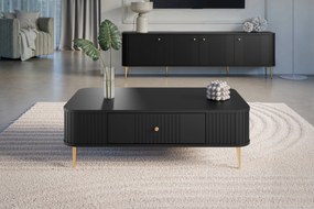 Čierny konferenčný stolík Vesper 103x60 cm so zásuvkou - zlaté nohy